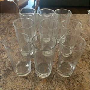 Vintage Round 3” Wide Clear Drinking 6 7/8” Glasses Thick Weighed Base Set of 9